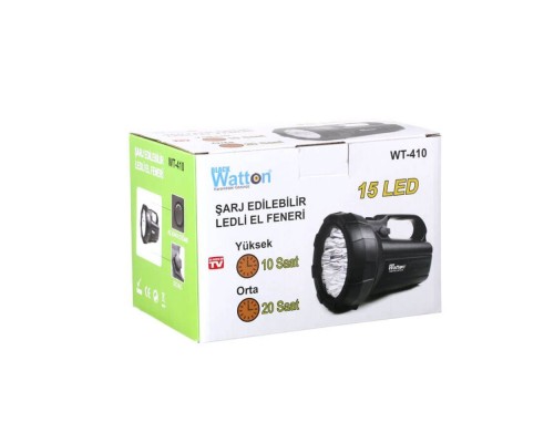 şarj Edilebilir Parlak 15 Led El Feneri Watton Wt-410