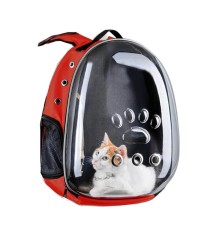 şeffaf Astronot Kedi Köpek Taşıma çantası Pati İzli Kırmızı